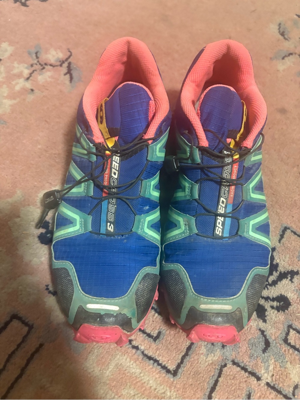 Salomon speed cross3Women’s Blue Trail Running Shoes with Pink and Green Accents
